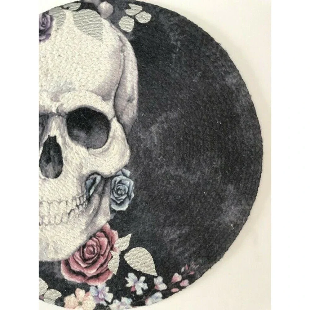 Gothic Skull Halloween Placemats Charger Braided Black Roses 15